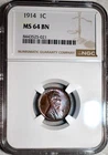 NGC MS-64 BN 1914-P Lincoln Cent, Razor-Sharp & Beautifully Toned!