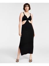 BAR III Womens Black Fitted Unlined Spaghetti Strap Sweater Dress M