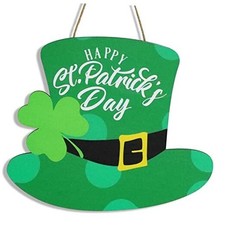 St Patrick Day Wreath Decor Shamrock Decorated Green Hat Wreaths for Saint