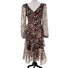 Astr the Label Dress Womens Medium Black Pink Floral Chiffon Lined Whimsy New