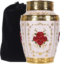 Elegant Rose Flower Cremation Urn for Women - Gold  Red, Holds 200 Cu In