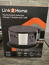 Link2Home Space Saver Pop-Up Outlet Fast Induction Charger - 3 Outlets, 2 USB