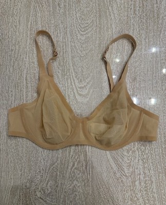 Wolford 3W Skin Bra 36C Beige Mesh Unlined Underwired Hook & Eye Adjustable