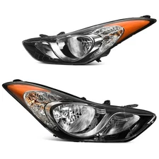 Headlights For 2011-2013 Hyundai Elantra 4-Door Pair Black Housing Headlamp