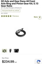 G2 Axle and Gear Dana 44 Front Axle Ring and Pinion Gear Kit; 5.13Gear Ratio