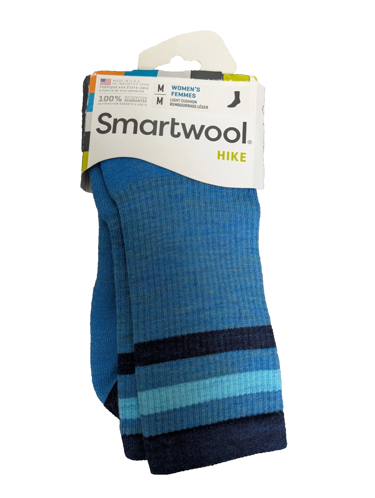 Smartwool Hike Light Cushion Socks Womens Medium Blue No Stink Crew Wool Outdoor