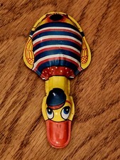 Vintage 1950s Tin Clicker Toy Litho Duck Noisemaker US Metal Toy Mfg Co