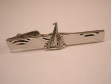 Shiny Silver Sailboat Vintage SWANK Tie Bar Clip sailing boating ketch sloop