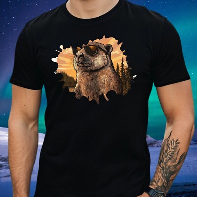 Mens Beaver Sunglasses Print Cotton T-Shirt Size XS to 5XL