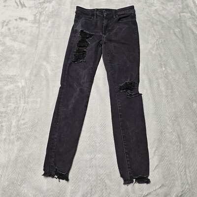 American Eagle High Rise Jegging Sz 6 Women Next Level Stretch Black Distressed