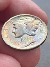 1936 D Mercury Dime 90% Silver Actual Coin Jaw-dropping Rainbow Tone!! TK4016*