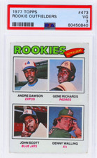 1977 Topps #473 Rookie Outfielders Andre Dawson/Richards/Scott/Walling PSA 3 VG