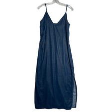 Old Navy Velvet Midi Slip Dress Womens S Blue Obscure Night Stretch Slit