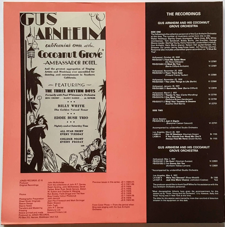 BING CROSBY  Volume 10 1986 33 rpm LP Vinyl JONZO Record 1st Pressing Import UK - Image 2 of 4