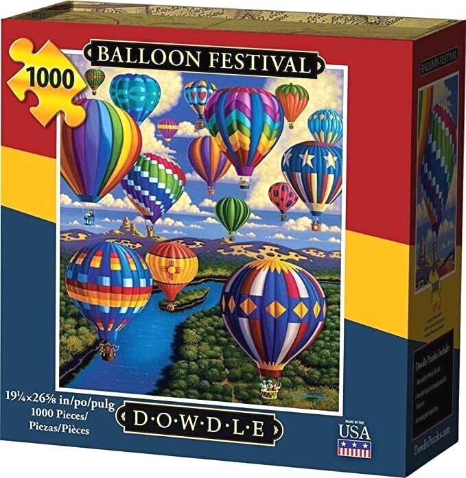Dowdle BALLOON FESTIVAL 1000 Pc Folk Art Puzzle 19x26 Storage Case
