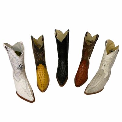 Men's Genuine Cowhide Crocodile Print Cowboy Western Snip Toe Boots Handcrafted