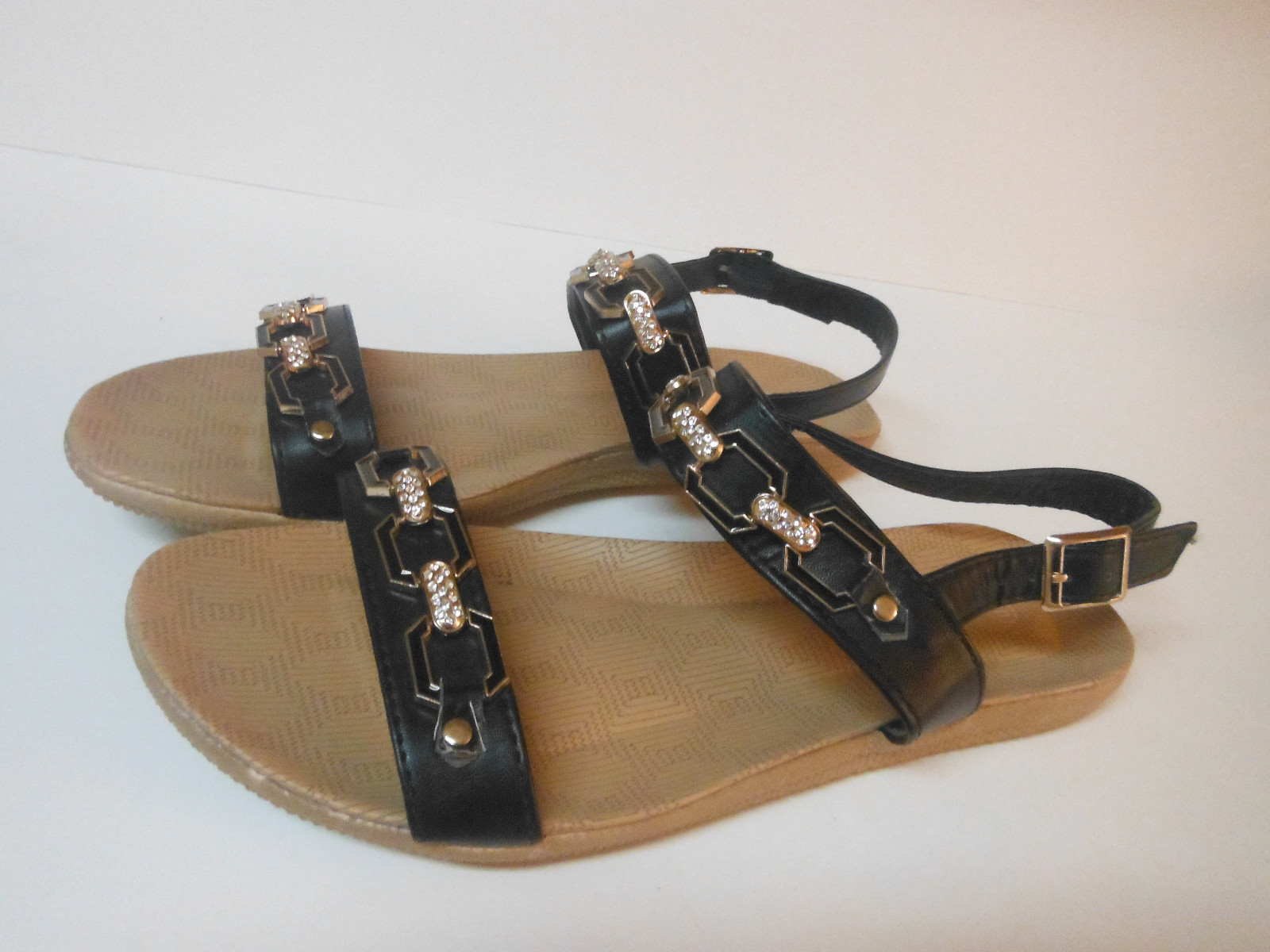 APL LEMONADE Sandali Donna Nero Abbronzato Ottone Accenti Strass Taglia 10 M