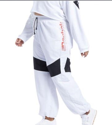 Reebok Womens Wide Leg Athletic Track Pants, White, 1X