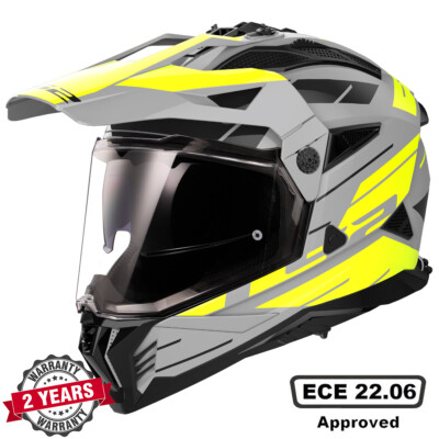 LS2 MX702 PIONEER II DUAL VISOR ADVENTURE MOTORBIKE HELMET NAMIB MAT GREY YELLOW
