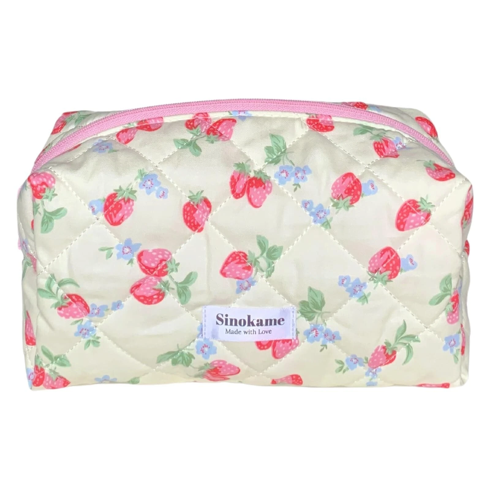 Cute Quilted Makeup Bag, Coquette Strawberry Skincare Pouch Aesthetic Cosmeti...