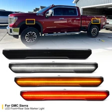 For 20-24 GMC Sierra 2500HD 3500HD Smoked Lens LED Front+Rear Side Marker Lights
