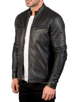 Men's Genuine Leather Vintage Biker Cafe Racer Real Motorcycle Black Jacket Coat
