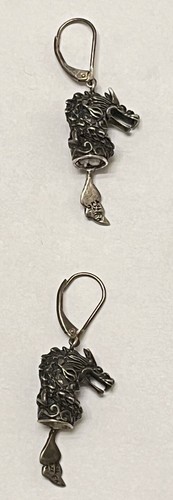 Signed DS - David Schorr Sterling Silver & 18k Dragon Dangle Earrings - Repair - Picture 9 of 24