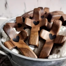 New Wooden Cross Fidget, 4Pcs Walnut Pocket Crosses - My Heart,...