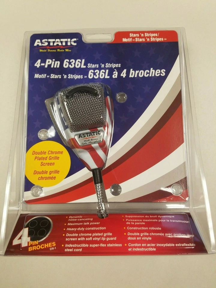ASTATIC 636L AMERICAN FLAG STARS n STRIPES CB Ham Radio Microphone 4 Pin mic - Image 2 of 3