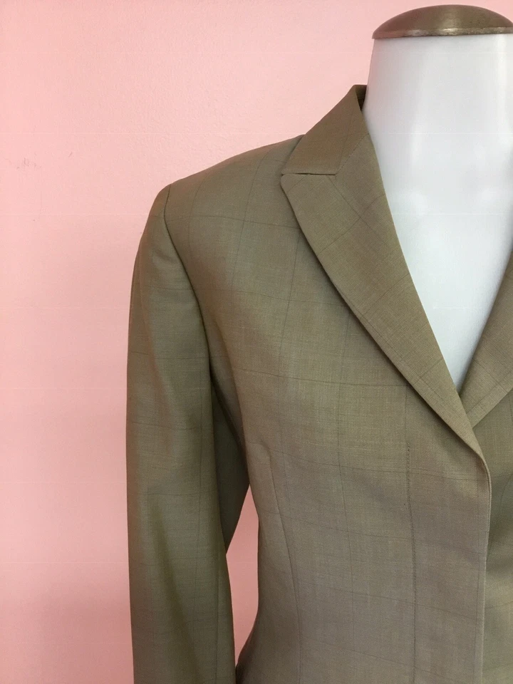Chaqueta Blazer GIORGIO ARMANI 8 Iridiscente Beige Azul Cuadros Lana Mujer Diseñador Foto 3 de 4
