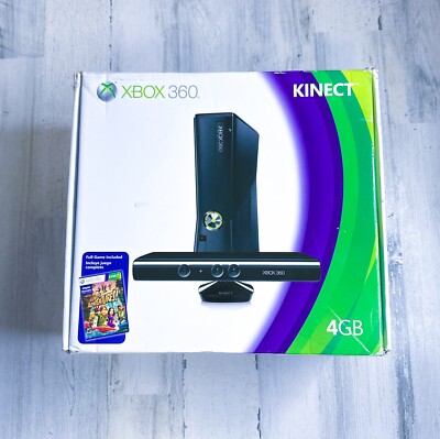 Microsoft Xbox 360 Slim 4GB RARE BUNDLE Black Console  With Kinect NEW Sealed