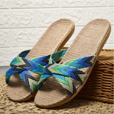 Breathable Linen Slides Open-Toe Lightweight Slip On Sandals Womens Sz 9 EU39/40