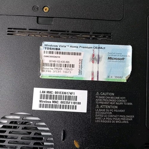 TOSHIBA SATELITE PRO A300 LAPTOP - NOT TESTED FOR SPARES OR REPAIRS PARTS RARE - Picture 5 of 6