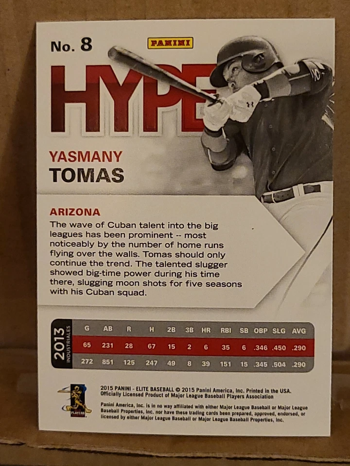 Yasmany Tomas Rookie Rc HYPE 2015 Panini Elite Insert - Image 2 of 2