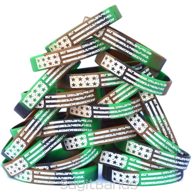 20 Camo Vintage Flag Debossed Color Filled Silicone Wristband Bracelets