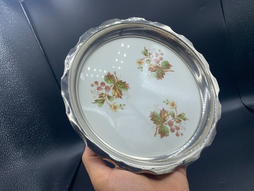 Bandeja para servir porcelana checa Art Deco Gerbruder Mehner chapada trabajo de metal c1920s - Imagen 1 de 10