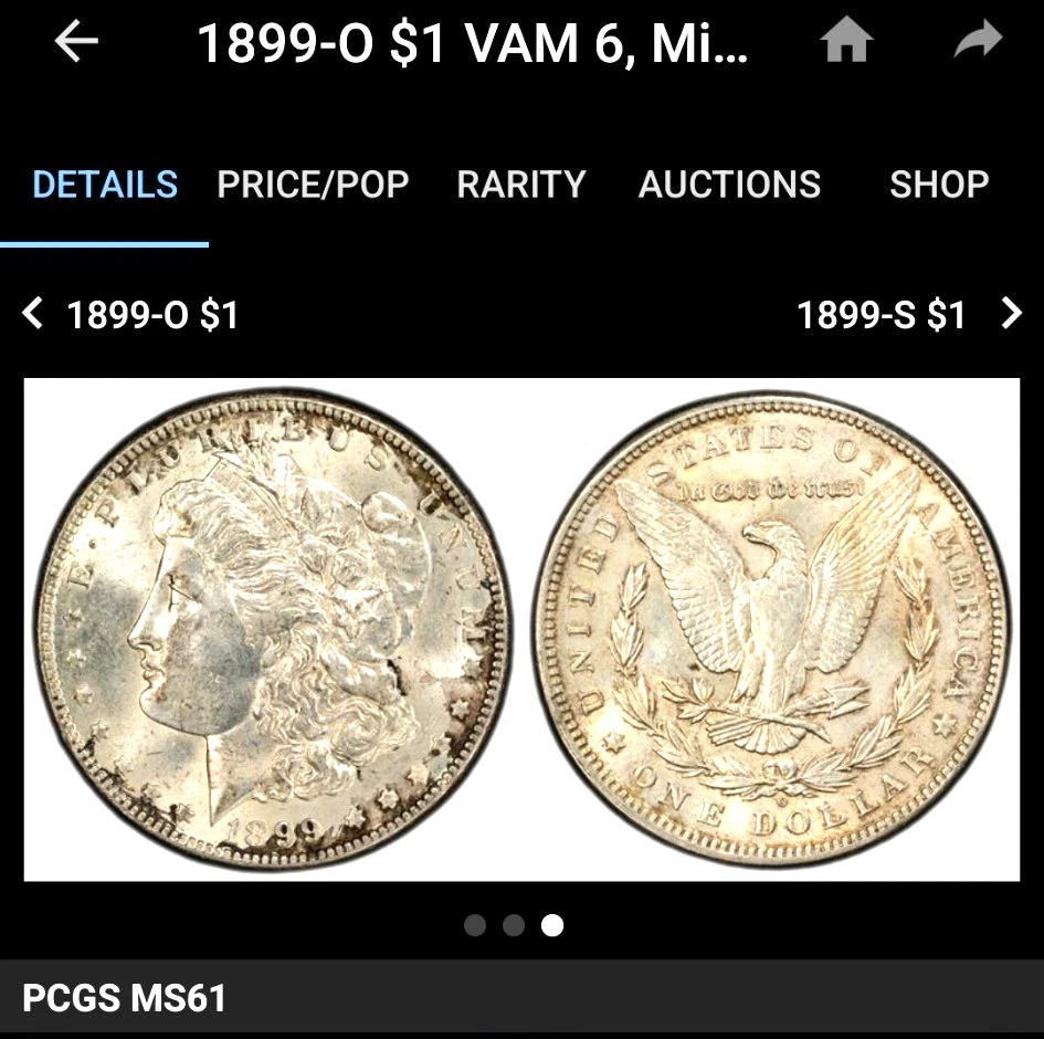 1899-O VAM-6 "Micro O" Morgan Silver Dollar [PCGS GOLD SHIELD MS61]  1 of 3 UNC!