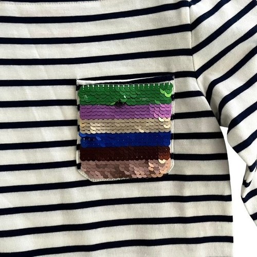 Mini Boden Mädchen gestreiftes Pailletten Taschen Top Größe 5-6 Jahre - Bild 2 von 3