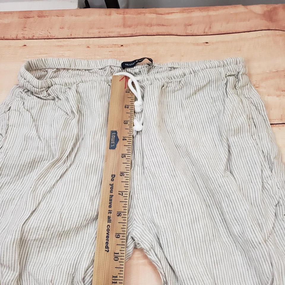 Pantalones informales Brandy Melville de lino para mujer talla única grises blancos a rayas con cordón Foto 3 de 4