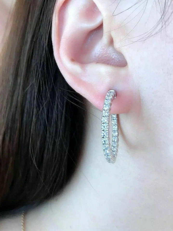 1.65Ct Round Cut Lab-Created Diamond Huggie Hoop Earrings Solid 14K White Gold - Image 4 of 4