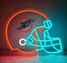 16"x13" Miami Dolphins Helmet LED Neon Sign With Dimmer USB Powered Light