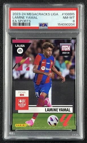 LAMINE YAMAL PSA 8 2023 PANINI MEGACRACKS LA LIGA EA SPORTS #108 BIS ROOKIE RC