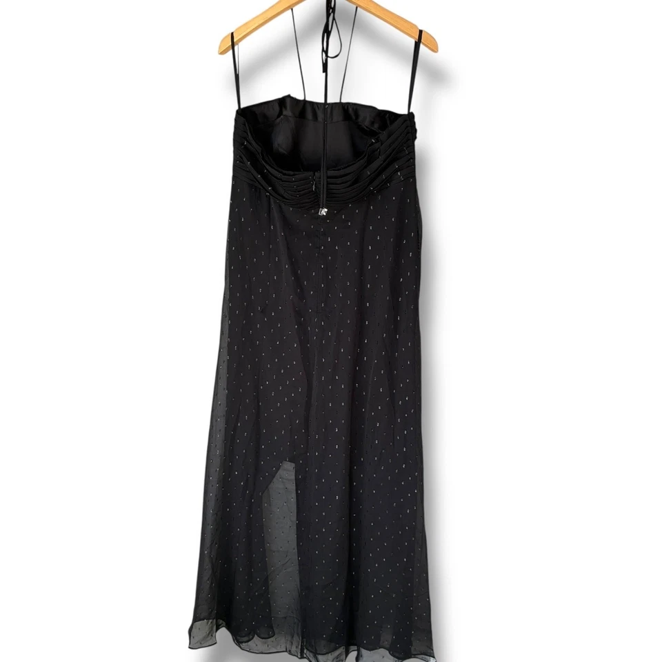 Vestido WHBM novo com etiquetas tamanho 10 preto maxi sem alças clipe metálico jaquard capricho - Imagem 3 de 4