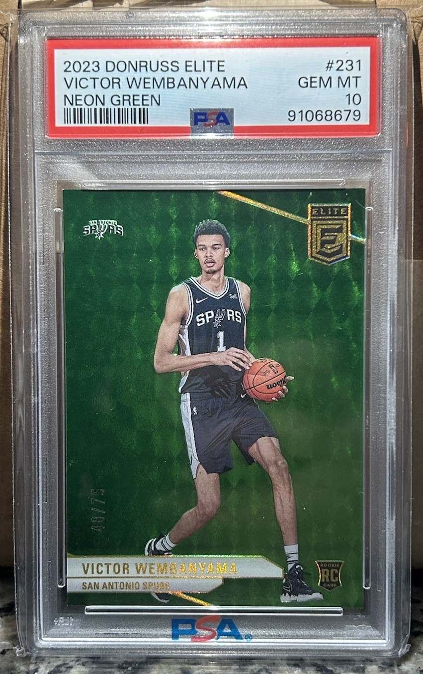 2023-24 Donruss Elite Victor Wembanyama Neon Green /75 PSA 10 Rookie #231