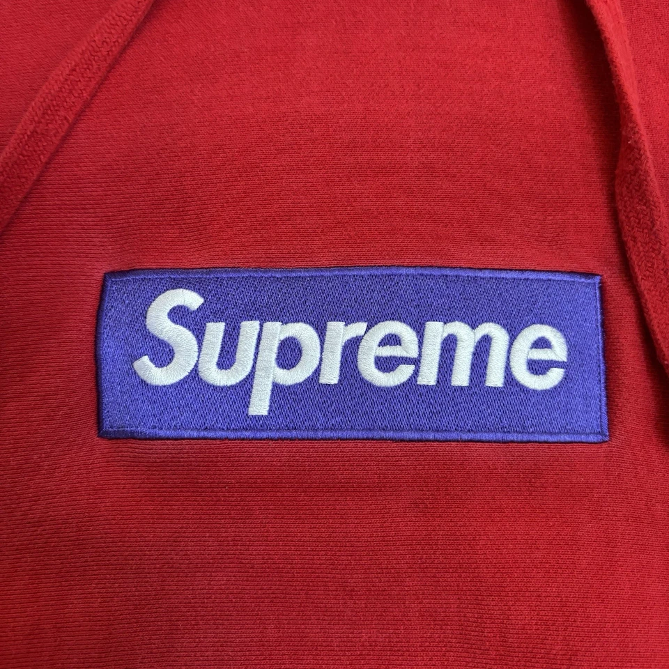 Felpa con cappuccio Supreme Box logo taglia L rosso viola FW17 streetwear - Immagine 3 di 4