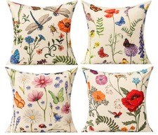 Garden Pillow Covers, 18 Inch Square, Set Of 4,Spring Flowers Design, Multicolor