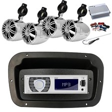Pyle Marine Radio,Adapter,Spa Bezel,Antenna,Amp,Kit, 4x 2.25" 10W Chrome Speaker