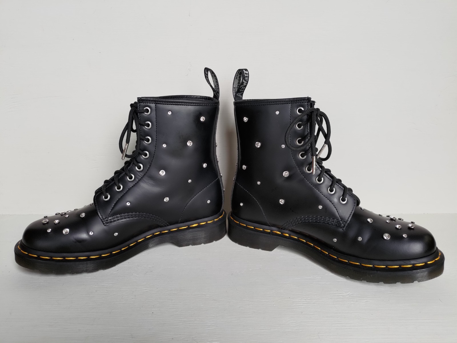 #1 DOC DR. MARTENS SWAROVSKI CRYSTALS SMOOTH BLACK LEATHER BOOTS SIZE 7UK image 9