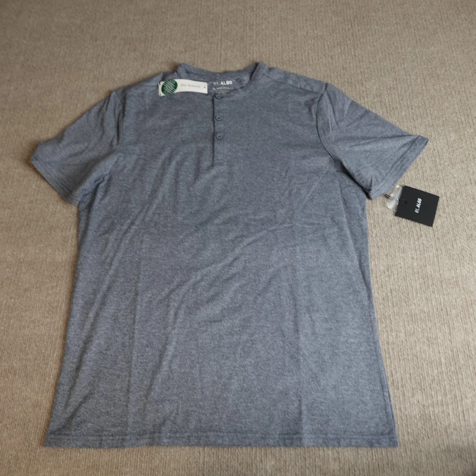 01.Algo Shirt Medium Blue Heather Henley UPF 40 Quick Dry.NEW
