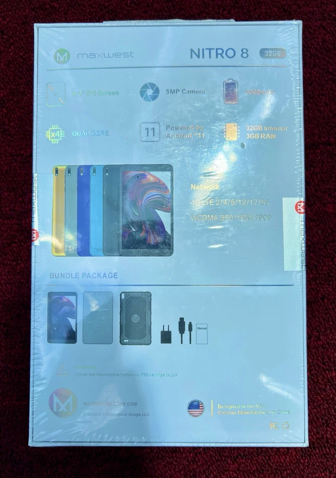 Maxwest NITRO 8 - 8.0" HD 32GB 4G LTE WiFi Android 11 BLACK UNLOCKED - Sealed - Image 3 of 4